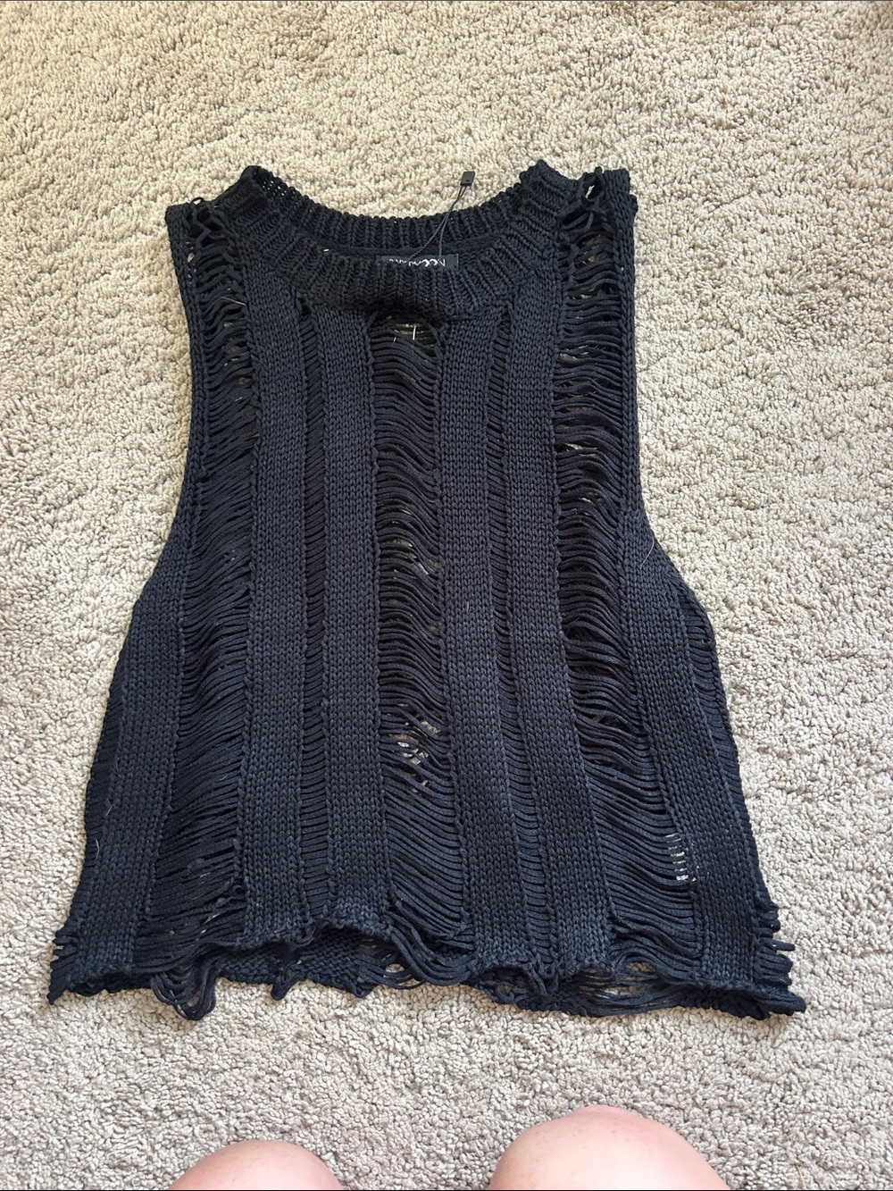Papermoon Black Distressed Knit Tank Top